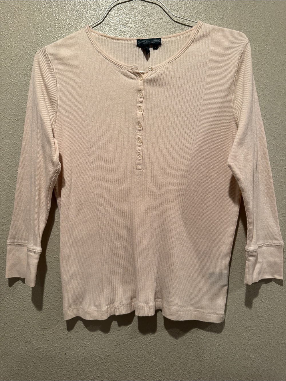 Ralph Lauren Cream Ribbed Henley Long Sleeve Tee